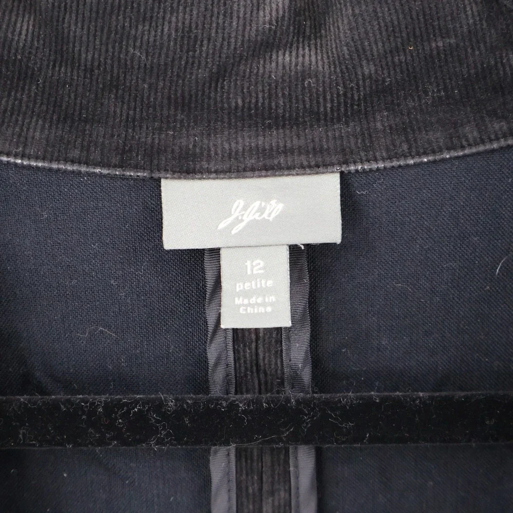 J. Jill Corduroy Blazer Women 12 Petite Black Shawl Collar Cutaway Hem Dark Boho